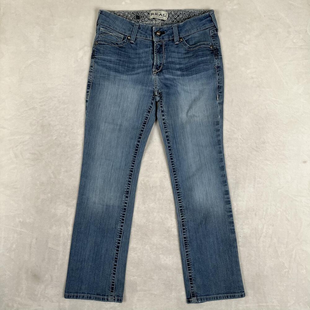 Ariat REAL Denim Straight Jeans Womens 31S Blue Medium Wash Embroidered